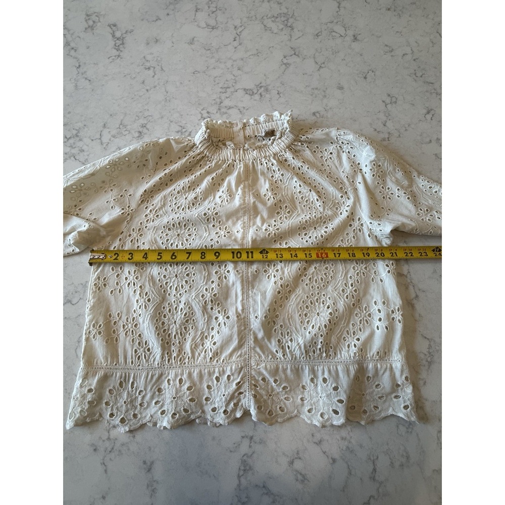 Jennifer & Grace Blouse • Cropped Embroidered Eyelet Long Sleeve Ivory • Medium - Picture 6 of 10
